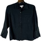 Coldwater Creek  Black Linen 3/4 Sleeve Button Up Blouse Large Photo 0