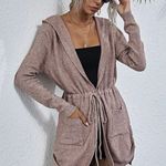 Hooded Draw String Cardigan Tan Size L Photo 0