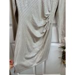 Guess Dress Size 6 Silver Beige Ruched Metallic Long Sleeve VNeck Party Photo 4