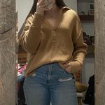 Aerie Brown Oversized Waffle Knit V-neck Sweater Photo 0