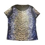 Cache  Zebra Animal Print Top Black/Metallic/Silver/Blue Short Sleeve Sheer Sz M Photo 0