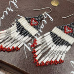 Beaded Fringe Statement Earrings Red Black White Photo 0