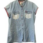 Andrew’s Blues Denim Size Medium Button Up Shirt Cotton Hippie Boho Short Sleeve Blue Photo 0