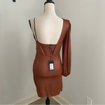 Venti6 Metallic Copper Long‎ Sleeve Dress Medium One Shoulder Asymmetrical Party Brown Photo 2
