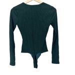 Privacy Please  Green Ribbed V Neck Long Sleeve Bodysuit Sz XS Photo 3