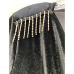 ZARA Black Velvet Witchy Cowl Neck Bodysuit Size L Rhinestone Fringe Long Sleeve Photo 2