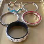 Women’s Vintage Set of Stylish Bangles in Mixed Colors, Five Total Silver Photo 0