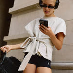 Free People MOVEMENT For The Win Tee LARGE Tie-Front Wrap Top Oatmeal Heather Photo 0