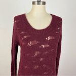 Free People  Burgundy Long Sleeve Distressed Sweater Dress Photo 2