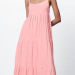 ZARA Pink Bubble Gum Bohemian Tiered Long Straight Neckline Cotton Dress Sz XL Photo 0