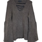 American Eagle  Gray Boho Lace Up‎ Long Bell Sleeve Sweater Size XS Photo 0