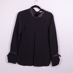 Veronica Beard  Costello Chiffon Satin Trim Tie Neck Sleeve Blouse Shirt Black 6 Photo 0