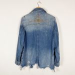 Free People  Moonchild Embroidered Distressed Shirt Jean Jacket Photo 3