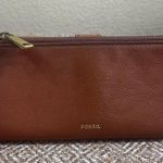 Fossil  Lainie Brown Crossgrain Leather Organizer Credit Card Flap Snap Clutch Photo 3