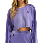 Aviator Nation  Classic Stripe Cropped Crew Sweatshirt Relaxed in Faded Grape Photo 0