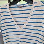 Michael Stars 💕💕 Blue Striped V-neck Tee 100% Linen Small S NWOT Photo 2