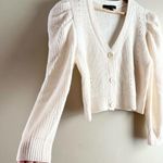 Marc New York Puff Sleeve Cable Knit Semi-Crop Cardigan Sweater in Ivory, Large Photo 5