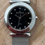 Skagen Steel Denmark Ladies Watch Stainless Mesh Bracelet Black Dial Crystals Photo 1