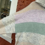 Gap Gray Purple Multi Stripe Knit Rib Neck Turtleneck Sweater Womens Medium Photo 2