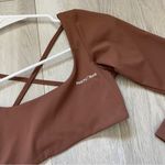 Peachy Bunz Strappy Backless Cropped Long Sleeve Workout Top Brown (Large) gym Photo 2