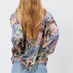 ZARA  PAISLEY PRINT BOHO POET SOEEVE SEMI SHEER LONG SLEEVE BUTTON DOWN SHIRT XL Photo 5