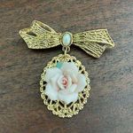 Vintage 1928 jewelry ceramic rose brooch Photo 0