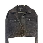 Forever 21 Black Acid Wash Cropped Denim Jacket M Distressed Vintage Style Photo 2