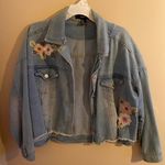 Forever 21 Oversized Crop Floral Embroidered Jean Jacket Photo 0