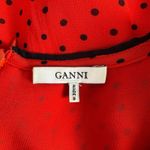 Ganni  Mullin Georgette Blouse US 4 Red Black Polka Dot Sheer‎ Long Sleeve Ruffle Photo 9
