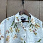 Rachel Roy Rachel Womens Shirt Cream Floral Button Up Boxy Linen Size Medium Photo 3