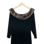 Onyx Nite Black Velvet Maxi Dress Faux Fur Trim Off Shoulder Long Sleeve 14 USA Photo 5