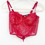 INC International Concepts Lace Pointelle Mesh Bustier Corset Longline Bra Large Red Photo 1