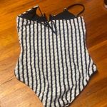 SheIn Black and White Striped One Piece Swimsuit with Sweetheart Neckline Photo 1