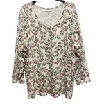 Woman Within  Plus 2X Floral Print Henley Top Long Sleeve Casual Comfy Holiday Photo 0