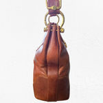 Vintage Cognac Brown Italian Leather Hobo Bag Marino Orlandi Plaid Lined Purse Photo 7