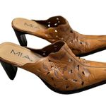 MIA Vicki Laser Cut Leaf Pattern Slip-On Leather Mules Tan Photo 2