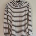 Loft Striped Cowl Neck Waffle Top - Gray & White, Size Small Photo 0