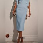 Chic Light Blue Midi Dress with Pearl Detail Size 12 Photo 1