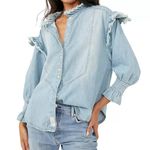 Free People Louise Cotton Denim Shirt size Large Photo 7