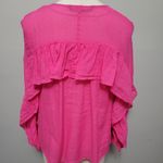 ZARA  fuchsia oversized semi-sheer ruffled blouse size XS Photo 7