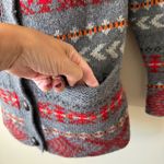 Woolrich  Lambswool Cardigan Sweater Womens Small Charcoal Gray Fair Isle Nordic‎ Photo 8
