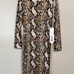 Leith Women’s Long Sleeve Snake Print Dress Tan Taupe Size Small NWT Photo 5