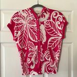 Jones New York  White and Pink Button Down Hoodie with Pockets Photo 0