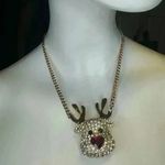 Betsy Johnson Christmas Red Nose Reindeer Pendant Gold Tone Holiday Neck… Photo 3
