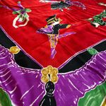 Vintage 100% silk scarf with world dance motif. Handmade. 34.5 inch square. Red Photo 1