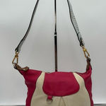 Furla  Vintage‎ Canvas And Hot Pink with Silver Snake Embossed Shoulder Strap Bag Photo 0