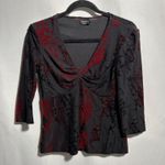 VTG Tribal Black Red Velvet Burnout Top V Neck Twist Front Babydoll Whimsigoth S Photo 0
