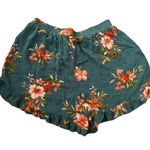 American Eagle  Outfitters Teal Green Hibiscus Floral Ruffle Hem Shorts Size XS Photo 1