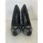 ALDO Women's  Leather Chevron Black Rhinestone 6” High Heels‎ Size 8.5 EUC Photo 1