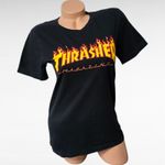 Thrasher Magazine Black T Shirt Flame Logo Skateboarding Womens Photo 1